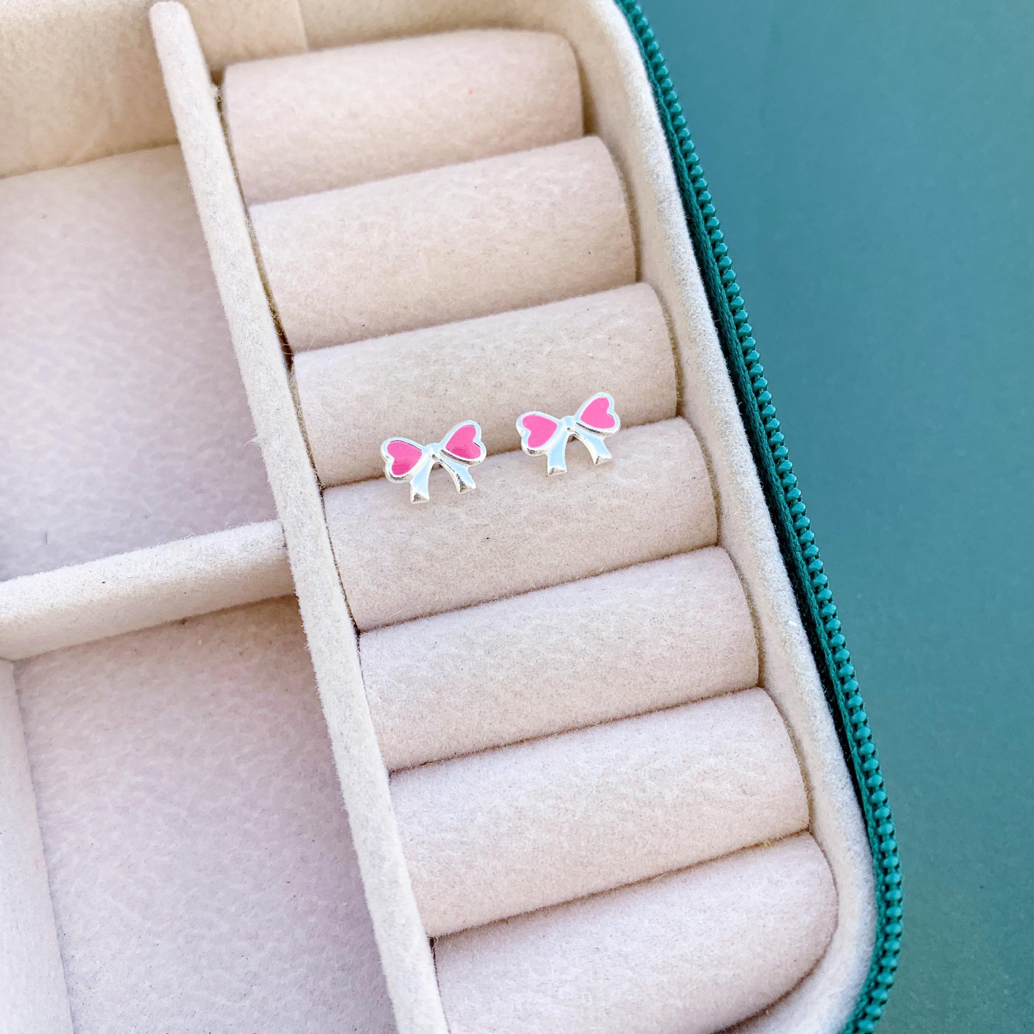 Brinco Laço Rosa Tarraxa Baby