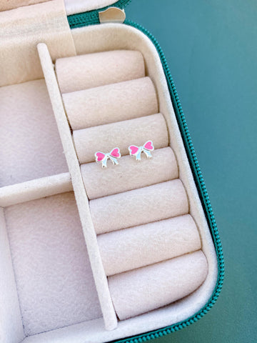 Brinco Laço Rosa Tarraxa Baby