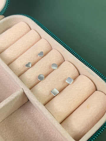 Trio de Brinco Coração Circulo e Quadrado