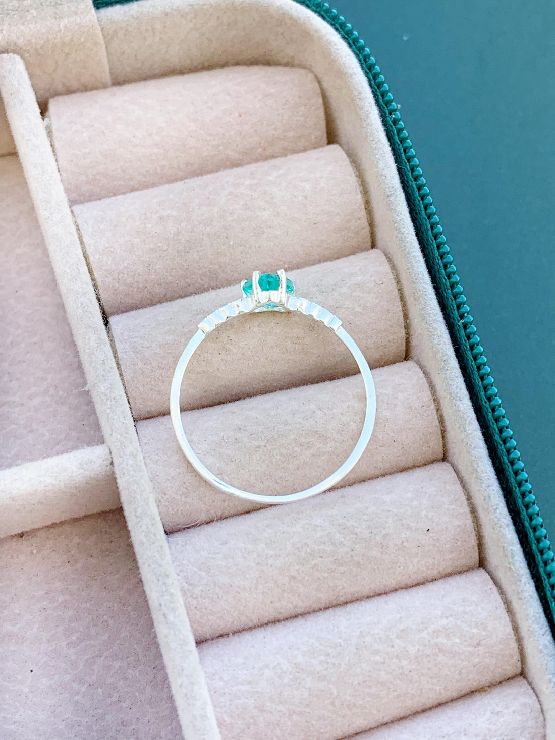 Anel Pedra Coração Verde Água