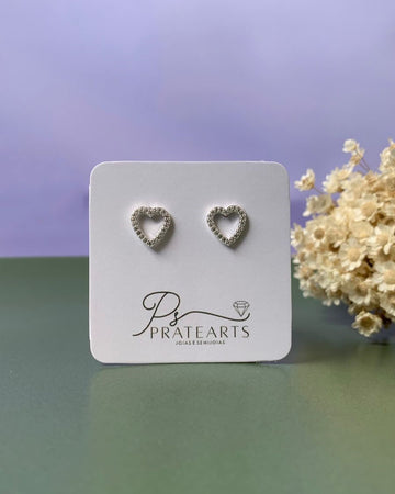 Brinco Coração Cravejado Vazado