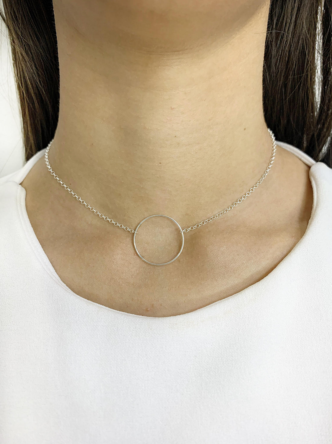 Chocker Circulo Fio Prata 40cm + Extensor