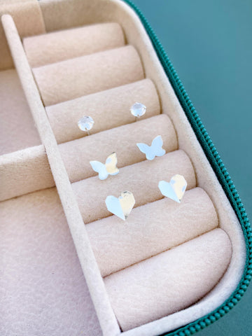 Trio Ponto de Luz Borboleta e Coração Prata