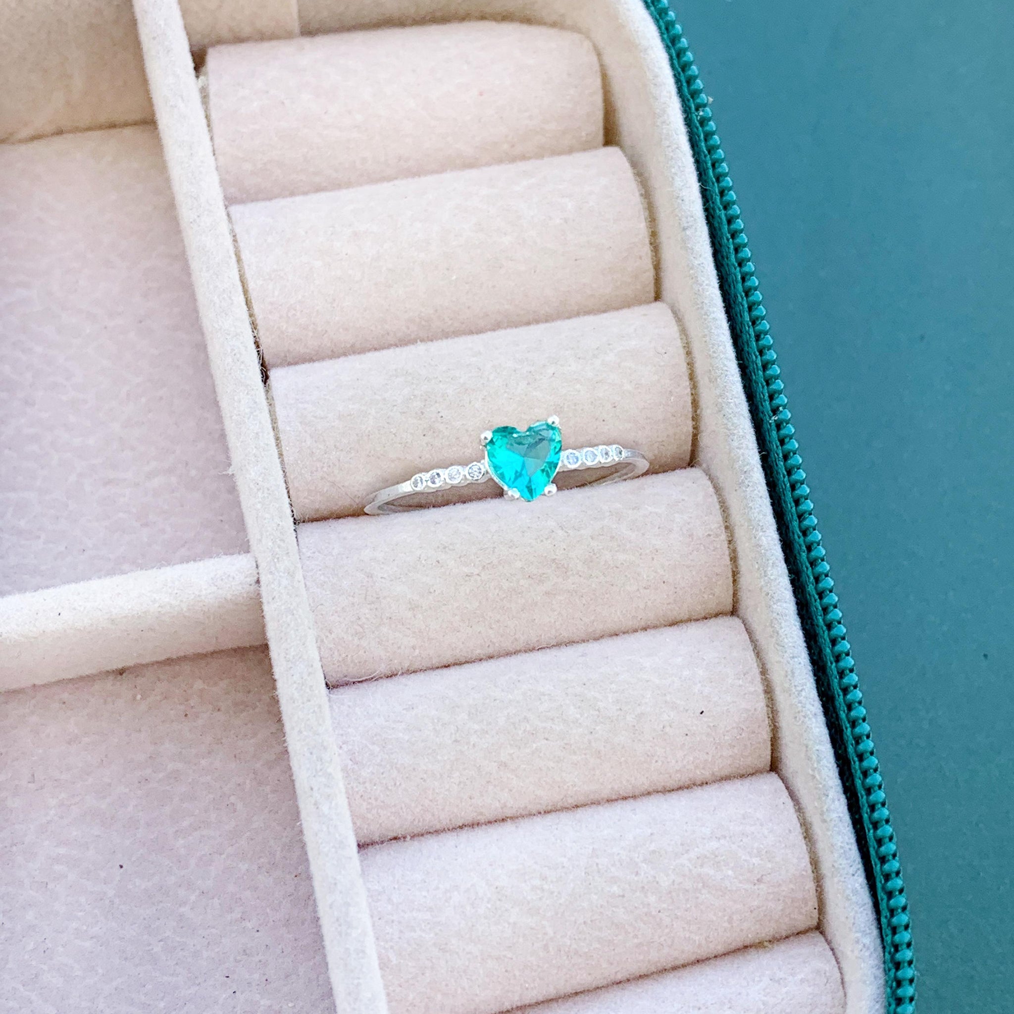 Anel Pedra Coração Verde Água