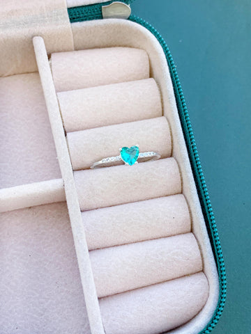 Anel Pedra Coração Verde Água