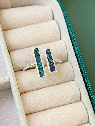 Anel Dois Retangulos em Opala