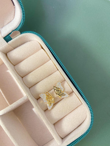 Brinco Borboleta Dupla Cravejado Folheado