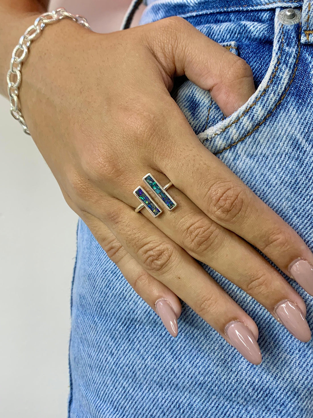 Anel Dois Retangulos em Opala