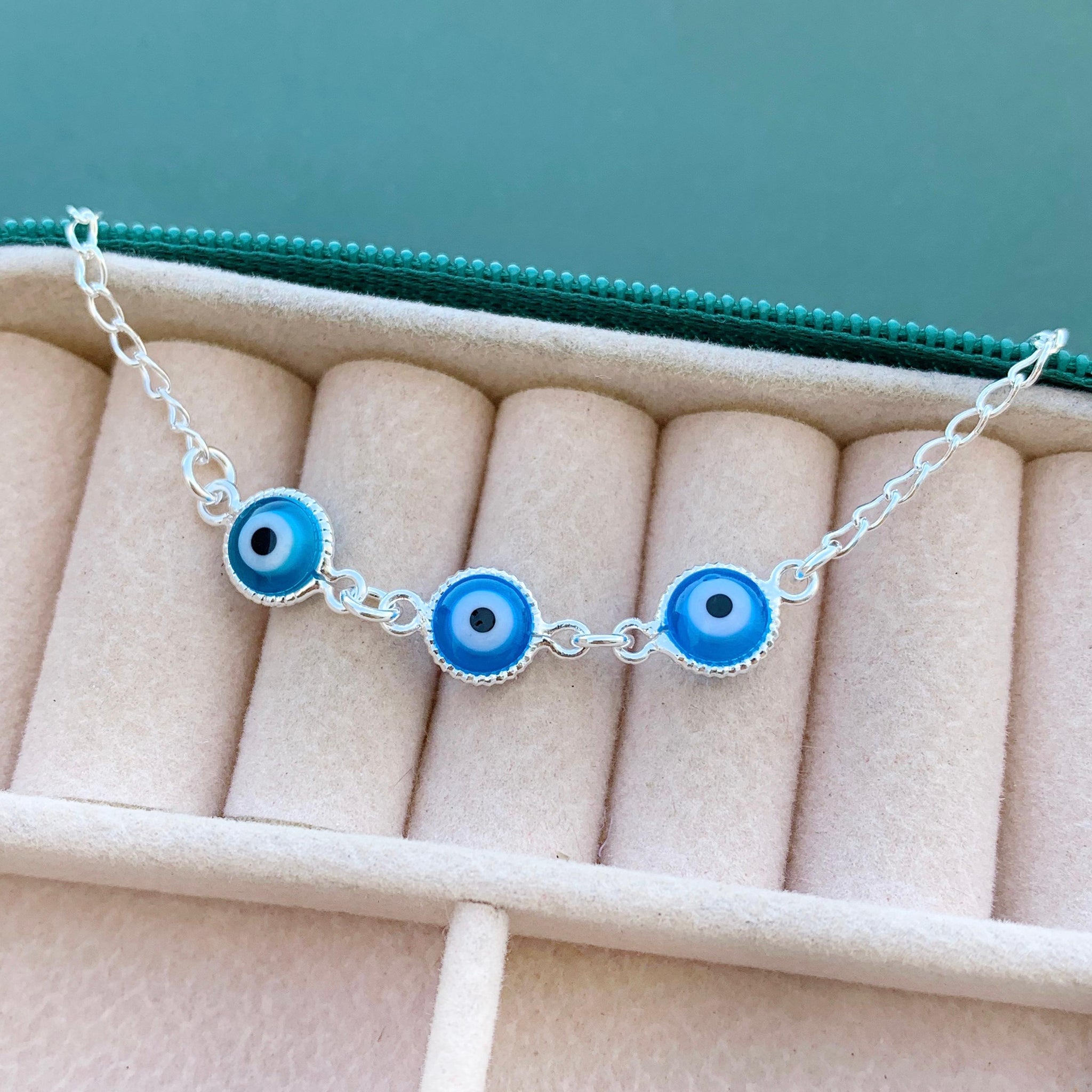 Pulseira 3 Olhos Grego Azuis