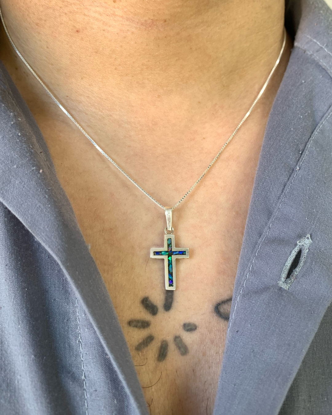 Colar Pingente Cruz P em Opala