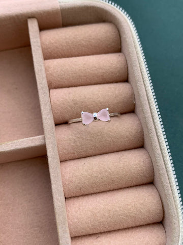 Anel Laço Pedras Coração Verde Rosa Claro